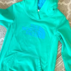 Green and blue north face sweatshirt